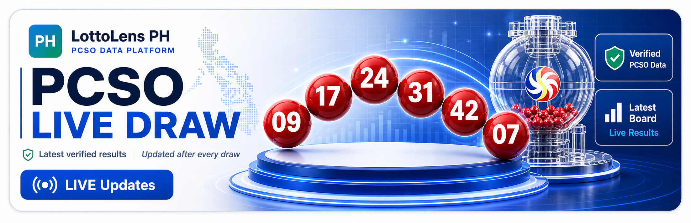 PCSO draw poster with red lottery balls
